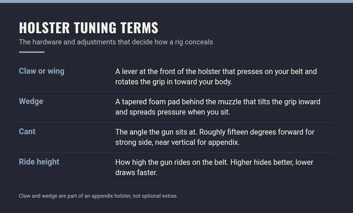 Summary card: holster tuning terms