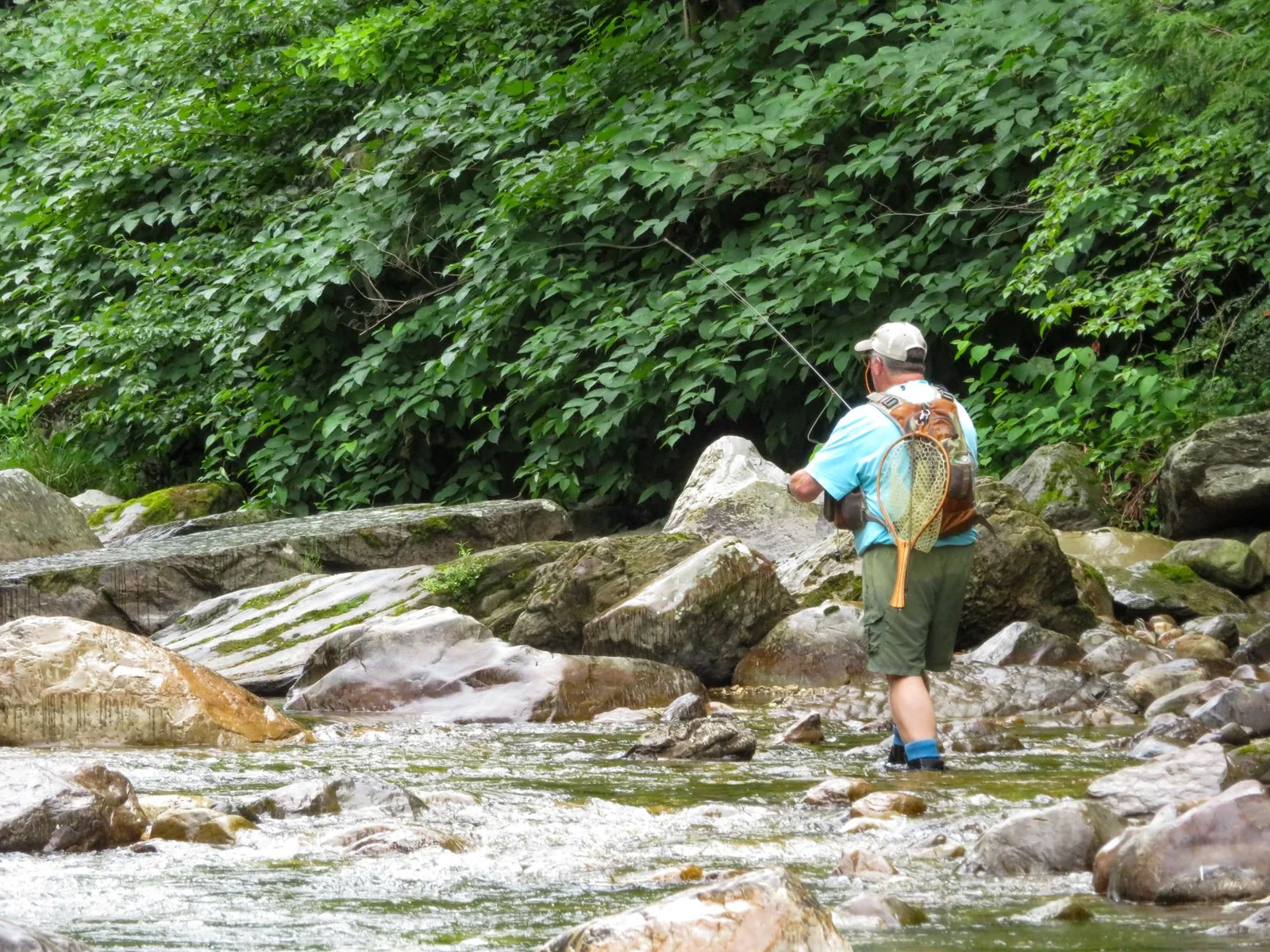 Man fly fishing in a rocky river