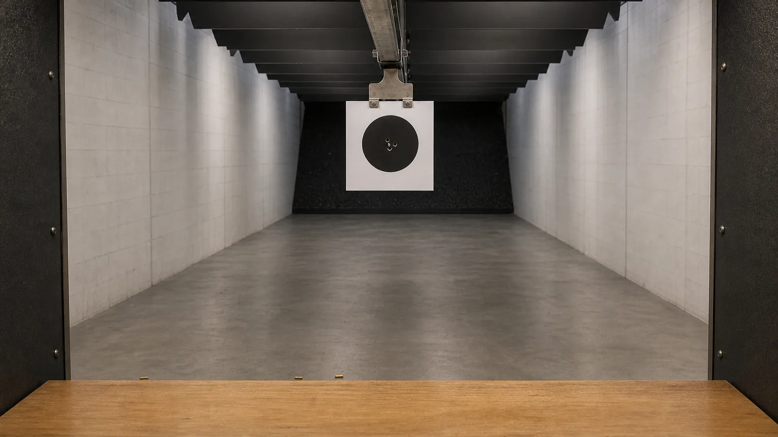Paper bullseye target on a carrier at an indoor range