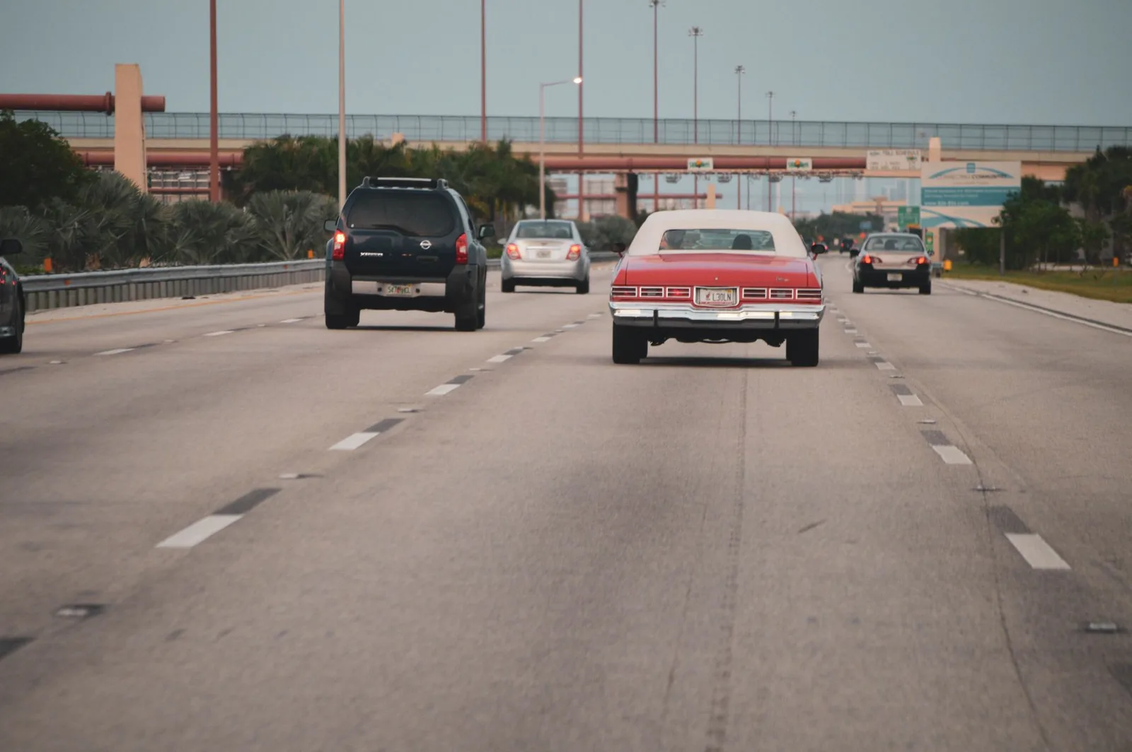 Cars spread across the lanes of a multi-lane highway