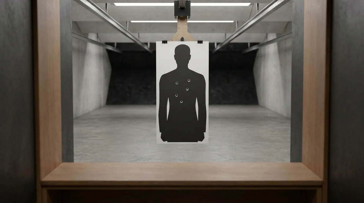 Silhouette target with five hits in a range lane