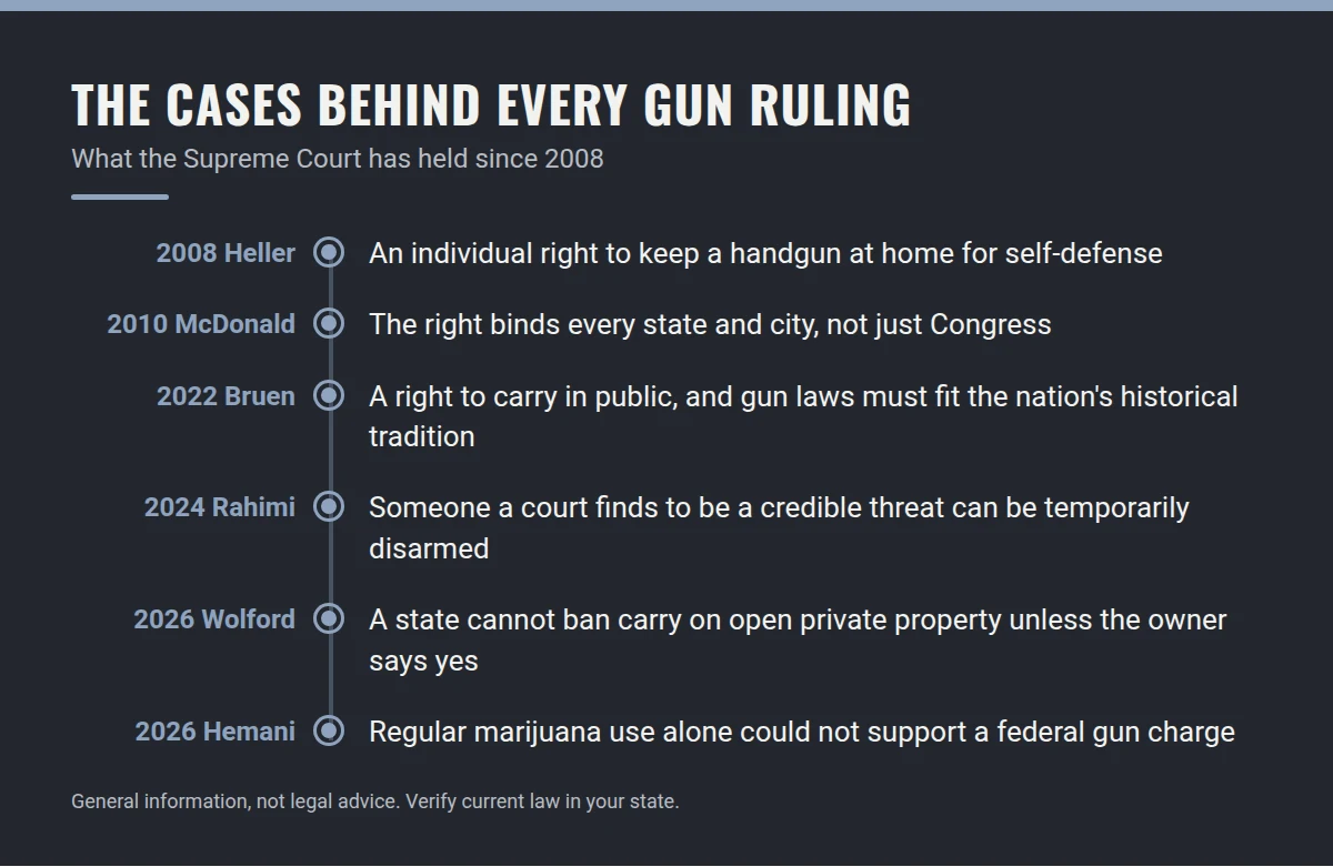 Summary card: The Cases Behind Every Gun Ruling