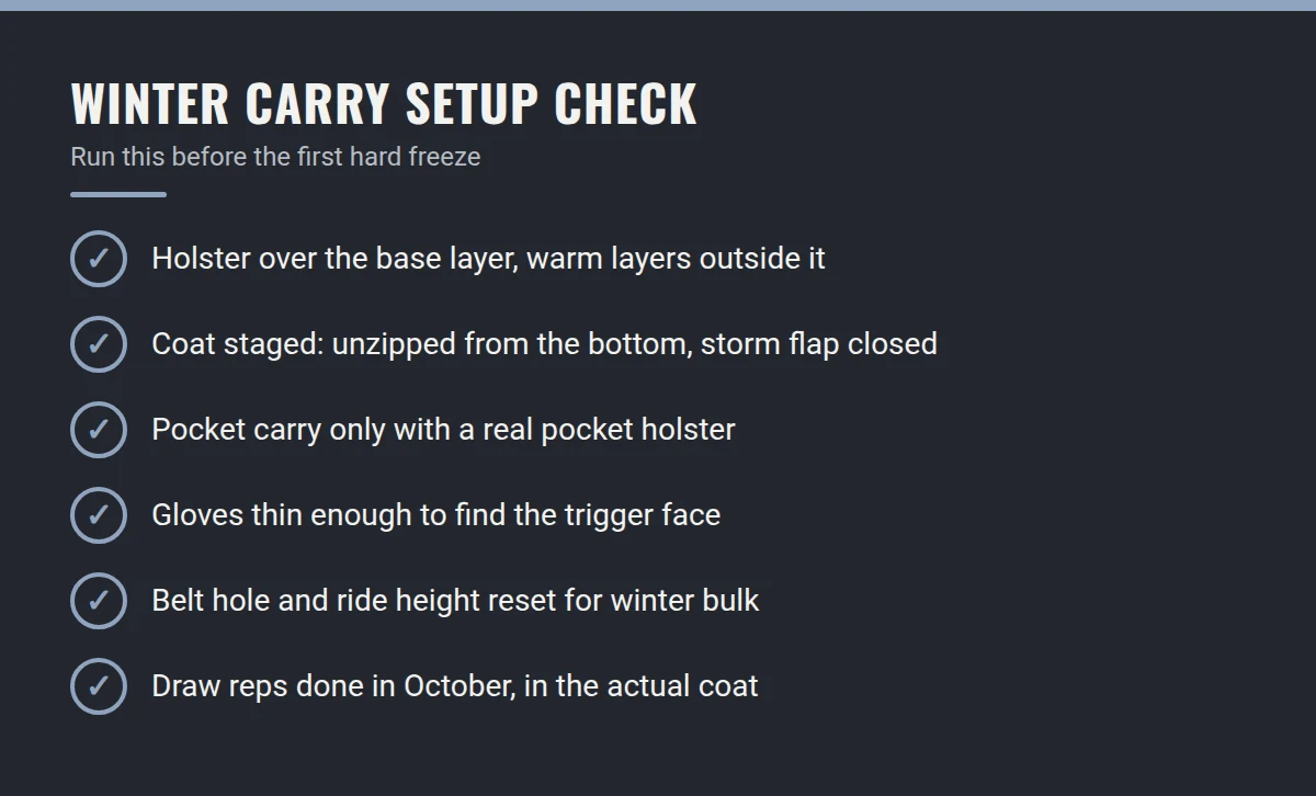 Summary card: Winter Carry Setup Check